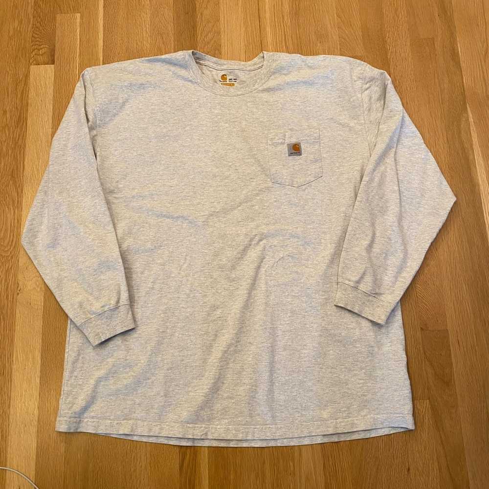 Carhartt Mens Gray Long Sleeve Crew Neck Tee Shirt w Pocket & Logo/Size 3XL Tall